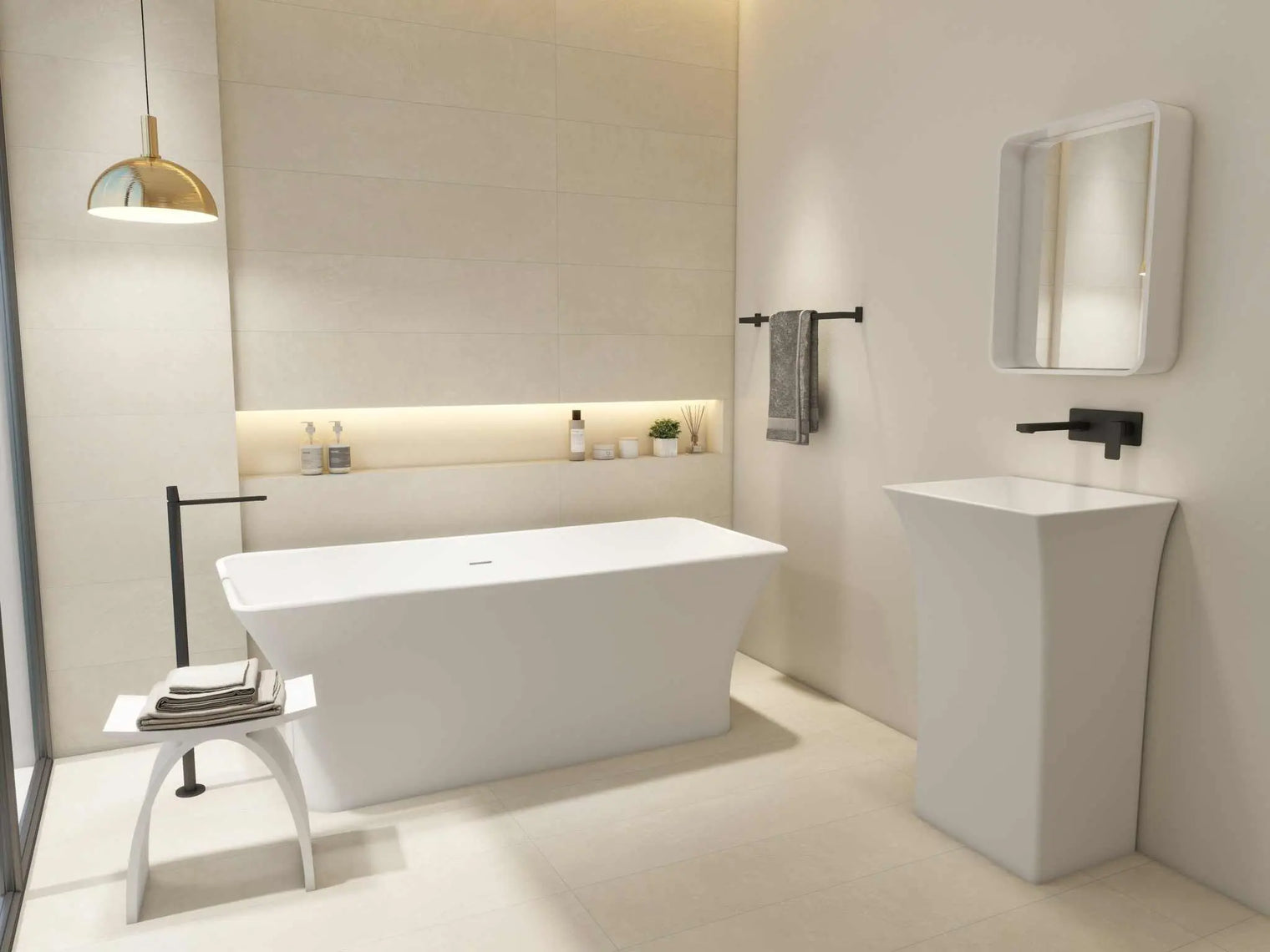 Ragusa 165 freestanding bathtubs in INFINITE solid surfaces with built-in overflow and pop-up drainage