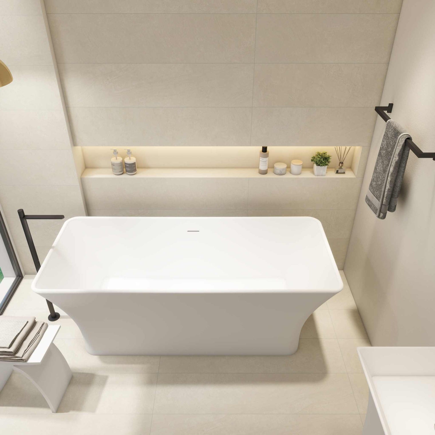 Ragusa 165 freestanding bathtubs in INFINITE Solid Surfaces with built-in overflow and pop-up drainage