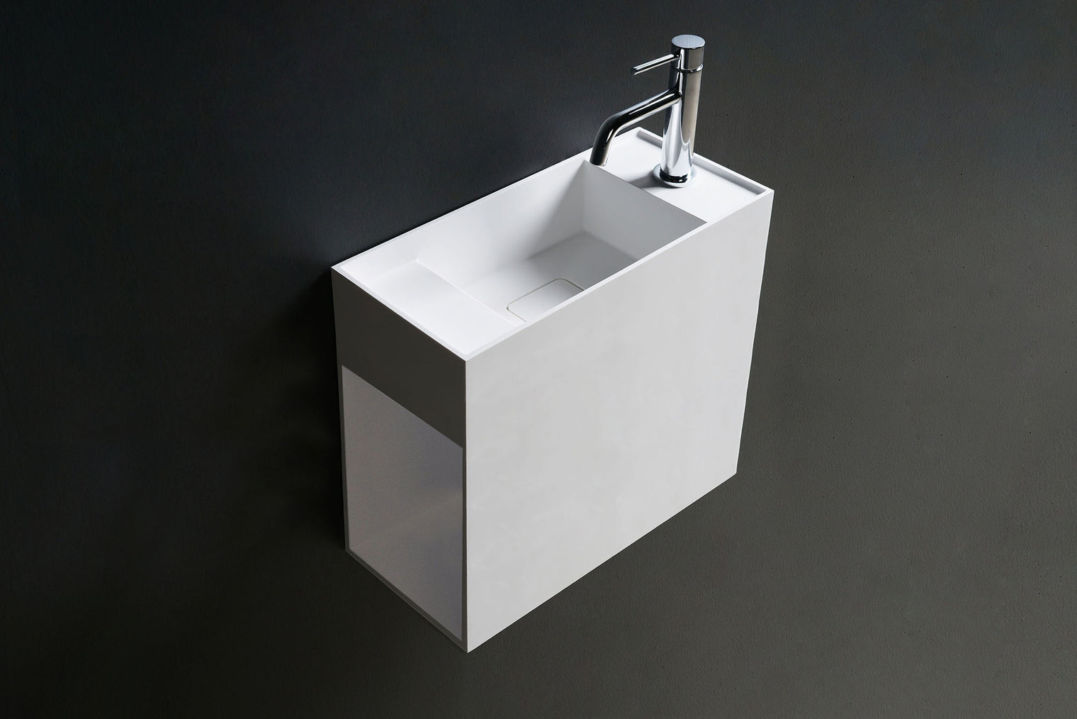 CUBE-X WM 45 w/Side Shelf-WALL MOUNT WASHBASINS-訂造一體無縫洗手盆,Tailor made Washbasins,waterbasin hk, 浴室物料,浴室裝修,訂造洗手盆,浴室翻新,Bathroomware ,Bespoke bathroom,浴室配件,訂造浴室潔具,訂造浴室傢俬,香港 浴室設計 公司,best custom bathroom furniture HK, Infinite Bath