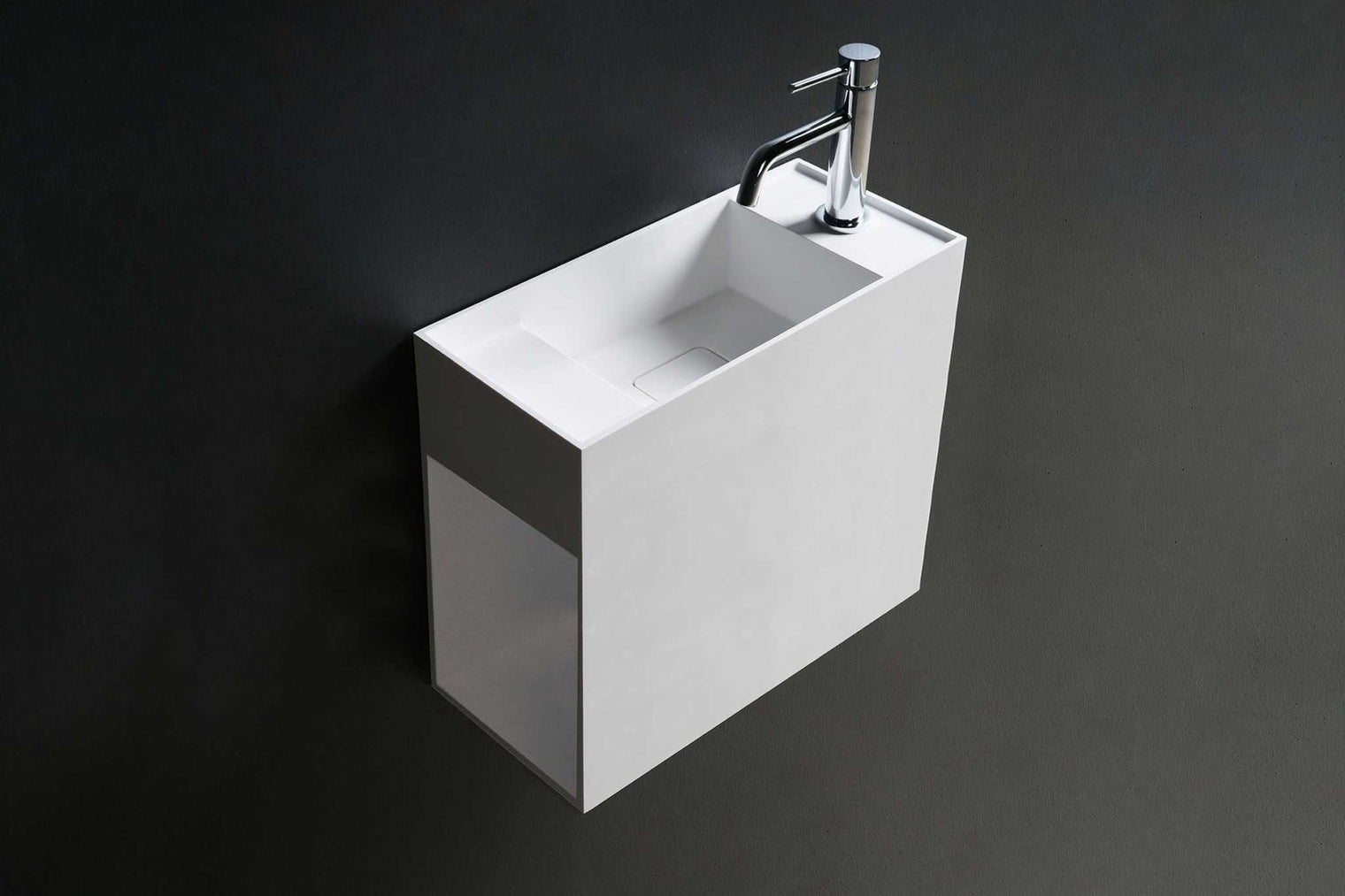 CUBE-X WM 45 w/Side Shelf-WALL MOUNT WASHBASINS-訂造一體無縫洗手盆,Tailor made Washbasins,waterbasin hk, 浴室物料,浴室裝修,訂造洗手盆,浴室翻新,Bathroomware ,Bespoke bathroom,浴室配件,訂造浴室潔具,訂造浴室傢俬,香港 浴室設計 公司,best custom bathroom furniture HK, Infinite Bath