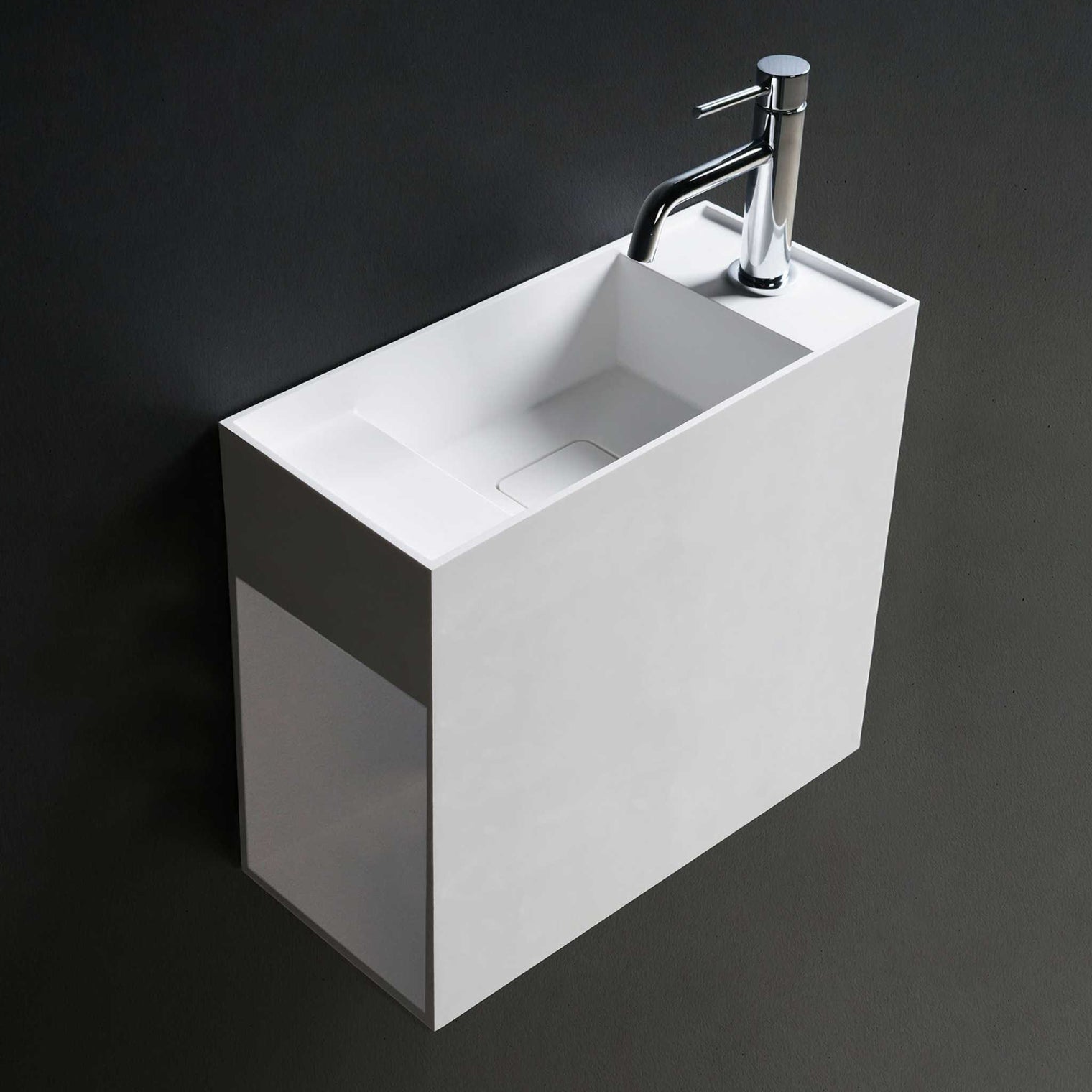 CUBE-X WM 45 w/Side Shelf-WALL MOUNT WASHBASINS-訂造一體無縫洗手盆,Tailor made Washbasins,waterbasin hk, 浴室物料,浴室裝修,訂造洗手盆,浴室翻新,Bathroomware ,Bespoke bathroom,浴室配件,訂造浴室潔具,訂造浴室傢俬,香港 浴室設計 公司,best custom bathroom furniture HK, Infinite Bath
