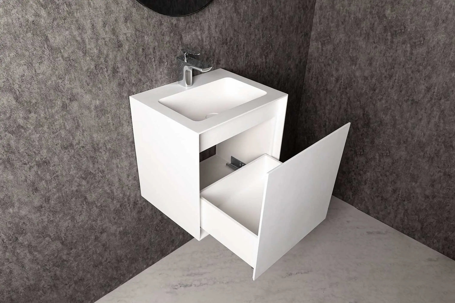bathroom vanity Vesta WM 50 w/Drawer-WALL MOUNT WASHBASINS-訂造一體無縫洗手盆,Tailor made Washbasins,waterbasin hk, 浴室物料,浴室裝修,訂造洗手盆,浴室翻新,Bathroomware ,Bespoke bathroom,浴室配件,訂造浴室潔具,訂造浴室傢俬,香港 浴室設計 公司,best custom bathroom furniture HK, Infinite Bath