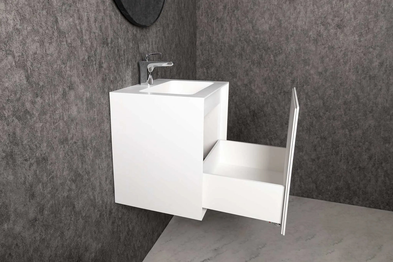 bathroom vanity Vesta WM 50 w/Drawer-WALL MOUNT WASHBASINS-訂造一體無縫洗手盆,Tailor made Washbasins,waterbasin hk, 浴室物料,浴室裝修,訂造洗手盆,浴室翻新,Bathroomware ,Bespoke bathroom,浴室配件,訂造浴室潔具,訂造浴室傢俬,香港 浴室設計 公司,best custom bathroom furniture HK, Infinite Bath