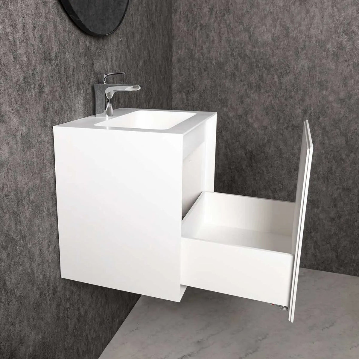 bathroom vanity Vesta WM 50 w/Drawer-WALL MOUNT WASHBASINS-訂造一體無縫洗手盆,Tailor made Washbasins,waterbasin hk, 浴室物料,浴室裝修,訂造洗手盆,浴室翻新,Bathroomware ,Bespoke bathroom,浴室配件,訂造浴室潔具,訂造浴室傢俬,香港 浴室設計 公司,best custom bathroom furniture HK, Infinite Bath