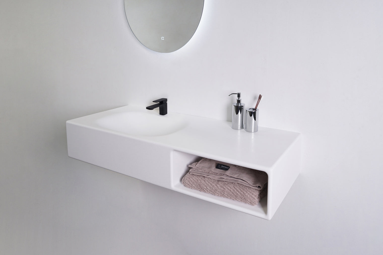 Spio WM 100L w/Shelf-WALL MOUNT WASHBASINS-訂造一體無縫洗手盆,Tailor made Washbasins,waterbasin hk, 浴室物料,浴室裝修,訂造洗手盆,浴室翻新,Bathroomware ,Bespoke bathroom,浴室配件,訂造浴室潔具,訂造浴室傢俬,香港 浴室設計 公司,best custom bathroom furniture HK, Infinite Bath