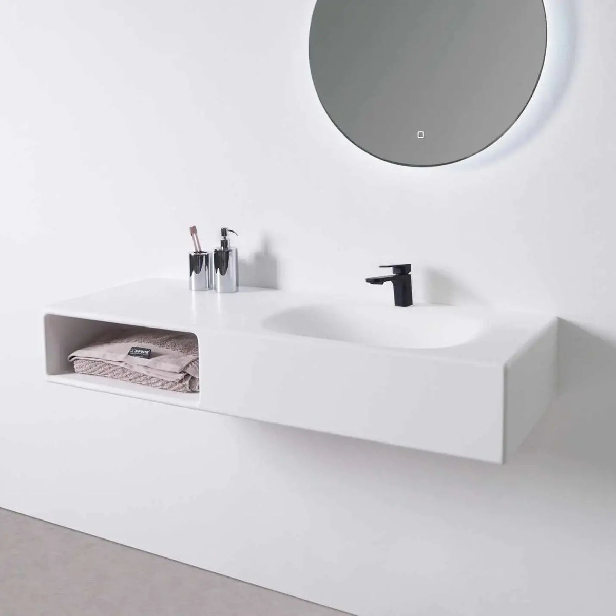 Spio WM 120R w/Shelf-WALL MOUNT WASHBASINS-訂造一體無縫洗手盆,Tailor made Washbasins,waterbasin hk, 浴室物料,浴室裝修,訂造洗手盆,浴室翻新,Bathroomware ,Bespoke bathroom,浴室配件,訂造浴室潔具,訂造浴室傢俬,香港 浴室設計 公司,best custom bathroom furniture HK, Infinite Bath
