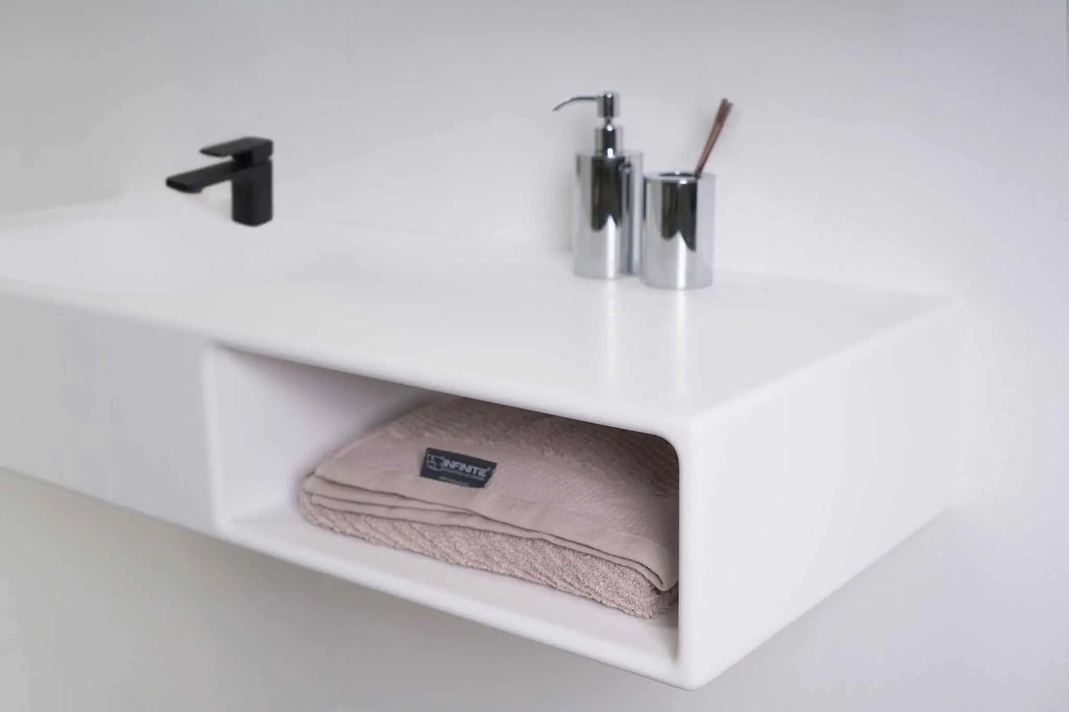 Spio WM 140L w/Shelf-WALL MOUNT WASHBASINS-訂造一體無縫洗手盆,Tailor made Washbasins,waterbasin hk, 浴室物料,浴室裝修,訂造洗手盆,浴室翻新,Bathroomware ,Bespoke bathroom,浴室配件,訂造浴室潔具,訂造浴室傢俬,香港 浴室設計 公司,best custom bathroom furniture HK, Infinite Bath