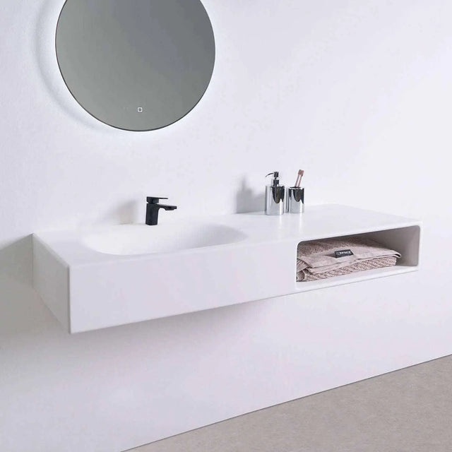 Spio WM 140L w/Shelf-WALL MOUNT WASHBASINS-訂造一體無縫洗手盆,Tailor made Washbasins,waterbasin hk, 浴室物料,浴室裝修,訂造洗手盆,浴室翻新,Bathroomware ,Bespoke bathroom,浴室配件,訂造浴室潔具,訂造浴室傢俬,香港 浴室設計 公司,best custom bathroom furniture HK, Infinite Bath