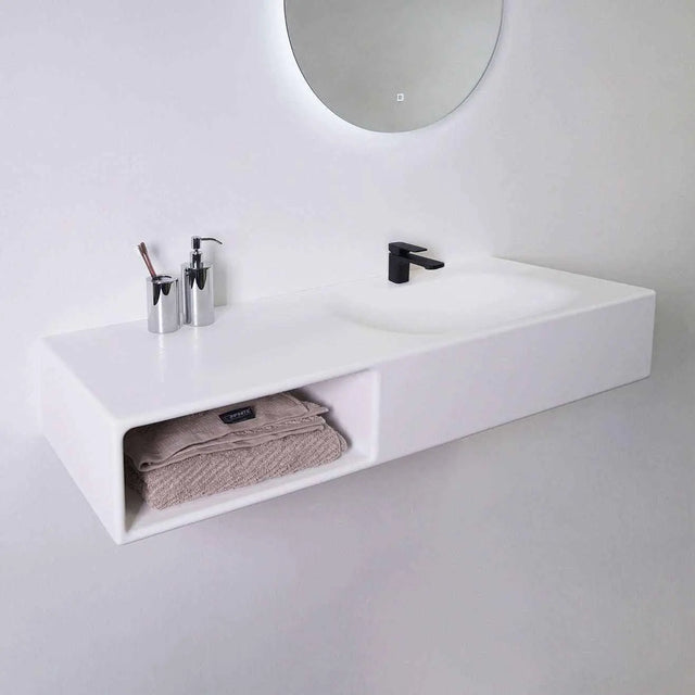 Spio WM 140R w/Shelf-WALL MOUNT WASHBASINS-訂造一體無縫洗手盆,Tailor made Washbasins,waterbasin hk, 浴室物料,浴室裝修,訂造洗手盆,浴室翻新,Bathroomware ,Bespoke bathroom,浴室配件,訂造浴室潔具,訂造浴室傢俬,香港 浴室設計 公司,best custom bathroom furniture HK, Infinite Bath