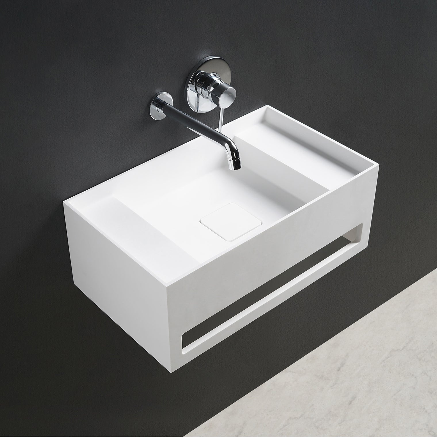 CUBE-X WM 50 w/Towel Bar & Deck-WALL MOUNT WASHBASINS-訂造一體無縫洗手盆,Tailor made Washbasins,waterbasin hk, 浴室物料,浴室裝修,訂造洗手盆,浴室翻新,Bathroomware ,Bespoke bathroom,浴室配件,訂造浴室潔具,訂造浴室傢俬,香港 浴室設計 公司,best custom bathroom furniture HK, Infinite Bath