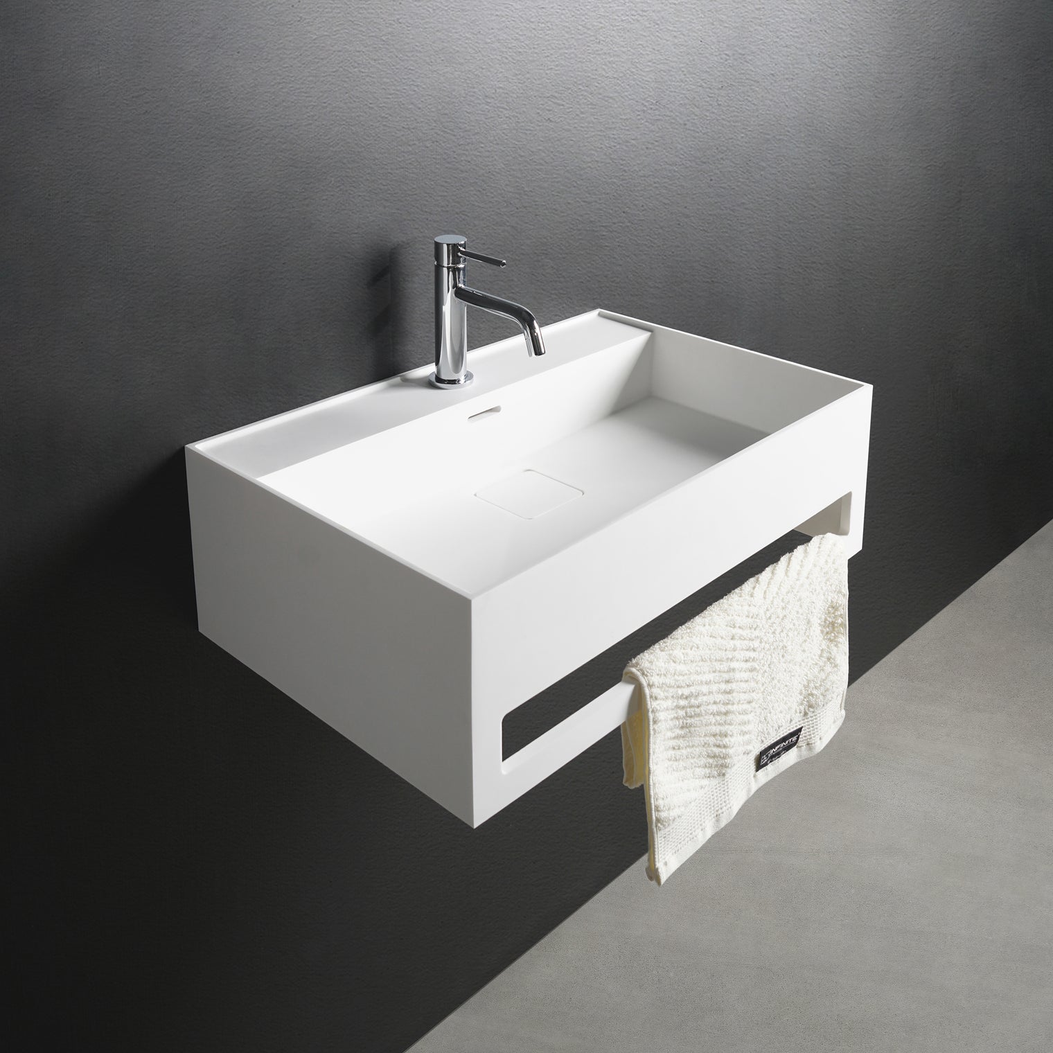 CUBE-X WM 60 w/Towel Bar-WALL MOUNT WASHBASINS-訂造一體無縫洗手盆,Tailor made Washbasins,waterbasin hk, 浴室物料,浴室裝修,訂造洗手盆,浴室翻新,Bathroomware ,Bespoke bathroom,浴室配件,訂造浴室潔具,訂造浴室傢俬,香港 浴室設計 公司,best custom bathroom furniture HK, Infinite Bath