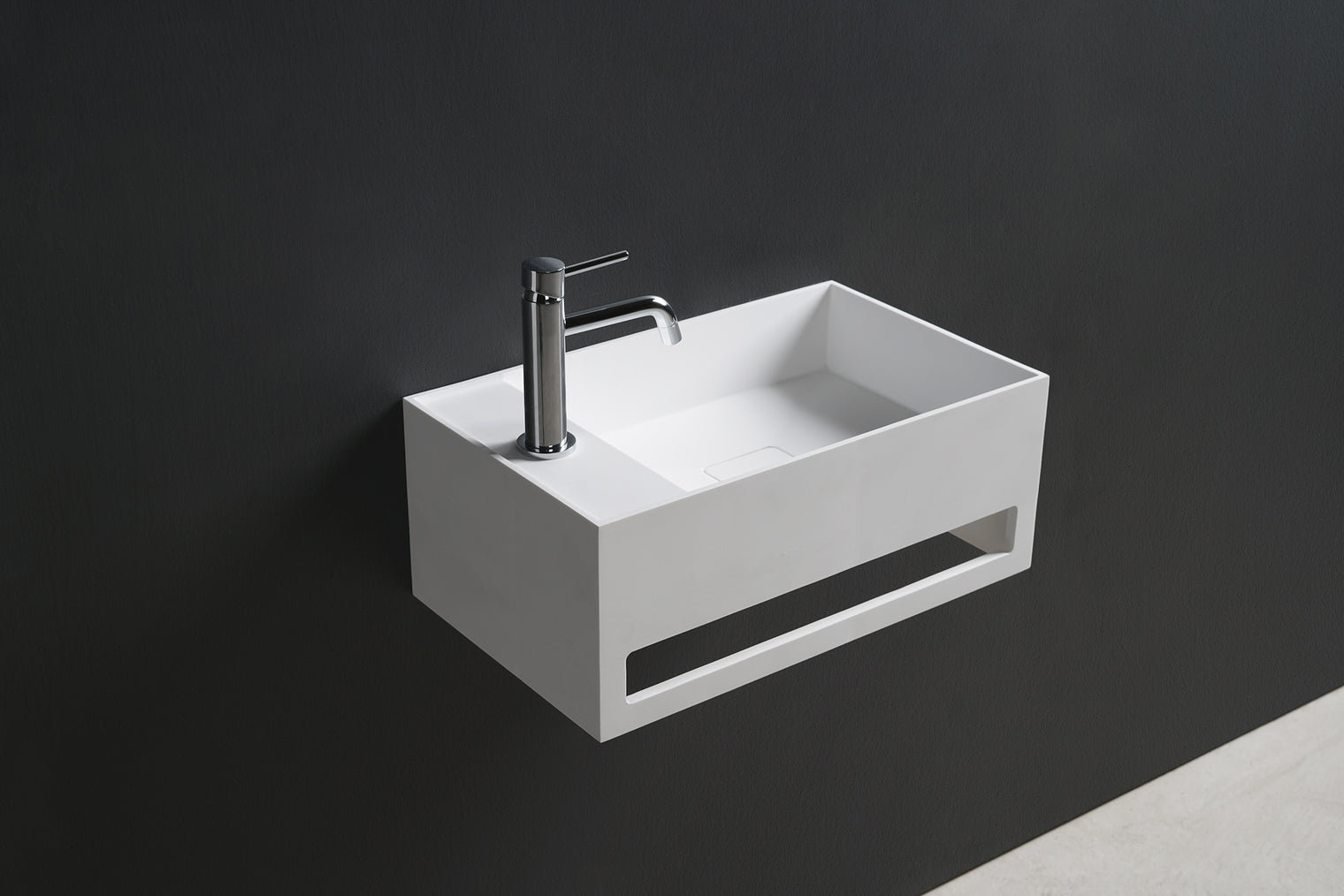 CUBE-X WM 50L w/Towel Bar-WALL MOUNT WASHBASINS-訂造一體無縫洗手盆,Tailor made Washbasins,waterbasin hk, 浴室物料,浴室裝修,訂造洗手盆,浴室翻新,Bathroomware ,Bespoke bathroom,浴室配件,訂造浴室潔具,訂造浴室傢俬,香港 浴室設計 公司,best custom bathroom furniture HK, Infinite Bath