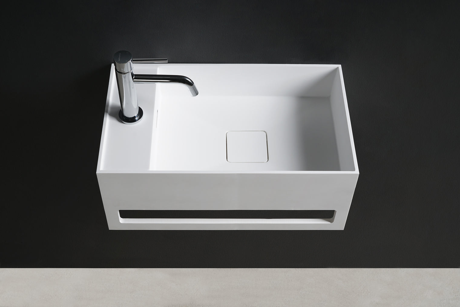 CUBE-X WM 50L w/Towel Bar-WALL MOUNT WASHBASINS-訂造一體無縫洗手盆,Tailor made Washbasins,waterbasin hk, 浴室物料,浴室裝修,訂造洗手盆,浴室翻新,Bathroomware ,Bespoke bathroom,浴室配件,訂造浴室潔具,訂造浴室傢俬,香港 浴室設計 公司,best custom bathroom furniture HK, Infinite Bath