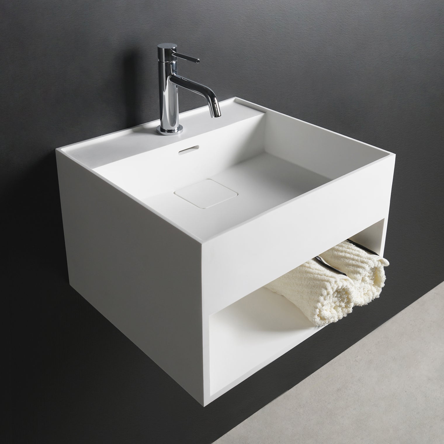 CUBE-X WM 40 w/Shelf-WALL MOUNT WASHBASINS-訂造一體無縫洗手盆,Tailor made Washbasins,waterbasin hk, 浴室物料,浴室裝修,訂造洗手盆,浴室翻新,Bathroomware ,Bespoke bathroom,浴室配件,訂造浴室潔具,訂造浴室傢俬,香港 浴室設計 公司,best custom bathroom furniture HK, Infinite Bath