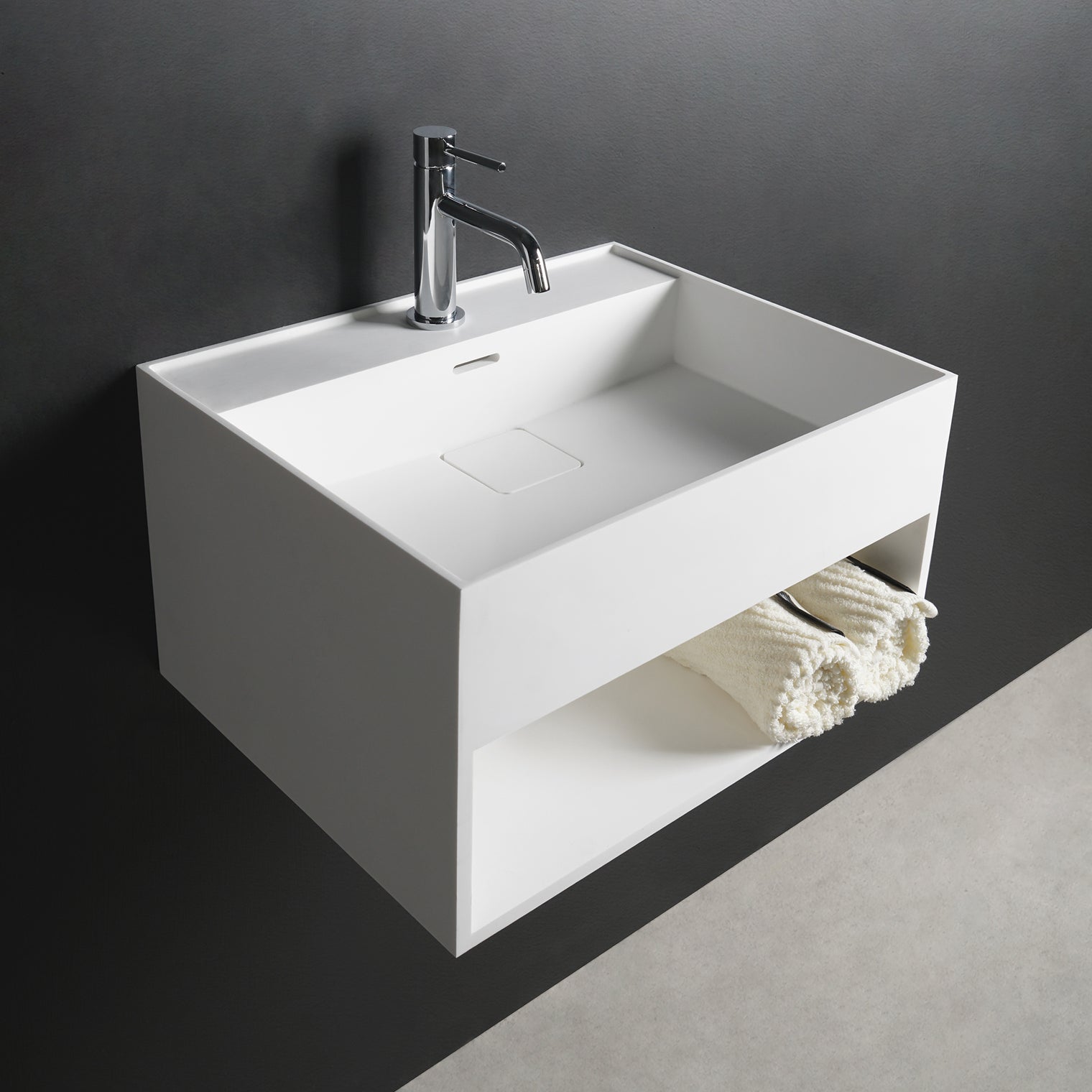 CUBE-X WM 50 w/Shelf-WALL MOUNT WASHBASINS-訂造一體無縫洗手盆,Tailor made Washbasins,waterbasin hk, 浴室物料,浴室裝修,訂造洗手盆,浴室翻新,Bathroomware ,Bespoke bathroom,浴室配件,訂造浴室潔具,訂造浴室傢俬,香港 浴室設計 公司,best custom bathroom furniture HK, Infinite Bath