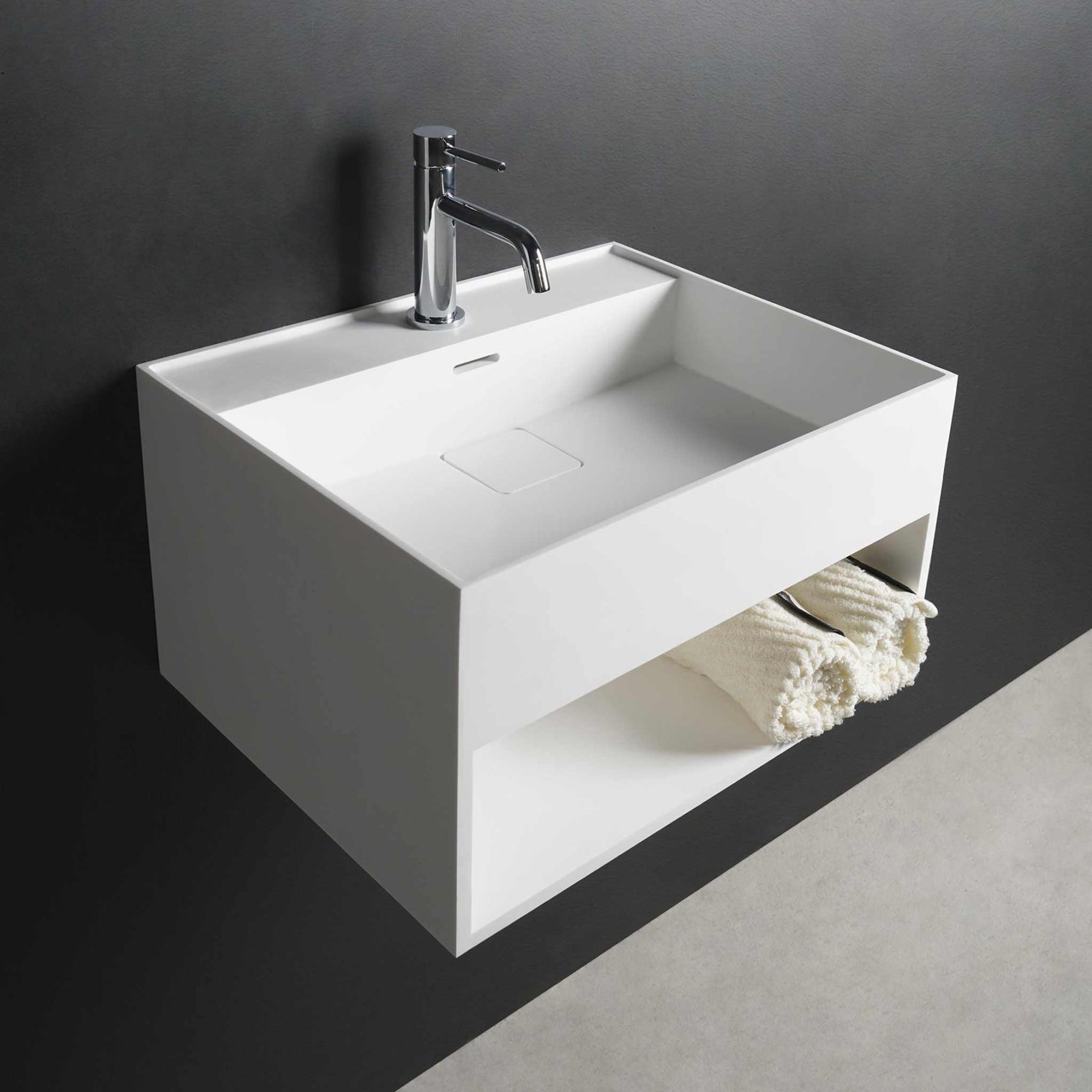 CUBE-X WM 50 w/Shelf-WALL MOUNT WASHBASINS-訂造一體無縫洗手盆,Tailor made Washbasins,waterbasin hk, 浴室物料,浴室裝修,訂造洗手盆,浴室翻新,Bathroomware ,Bespoke bathroom,浴室配件,訂造浴室潔具,訂造浴室傢俬,香港 浴室設計 公司,best custom bathroom furniture HK, Infinite Bath