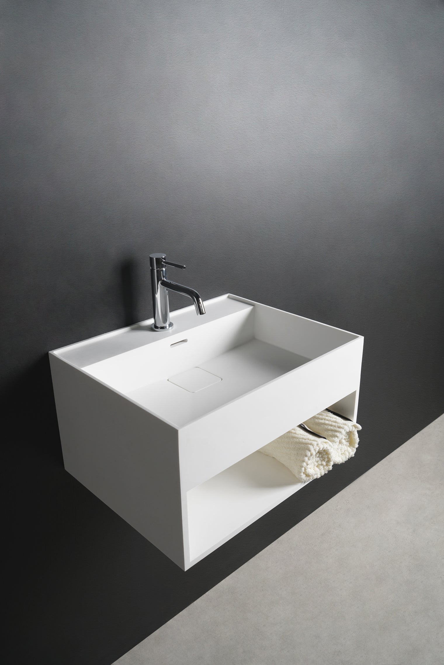 CUBE-X WM 60 w/Shelf-WALL MOUNT WASHBASINS-訂造一體無縫洗手盆,Tailor made Washbasins,waterbasin hk, 浴室物料,浴室裝修,訂造洗手盆,浴室翻新,Bathroomware ,Bespoke bathroom,浴室配件,訂造浴室潔具,訂造浴室傢俬,香港 浴室設計 公司,best custom bathroom furniture HK, Infinite Bath