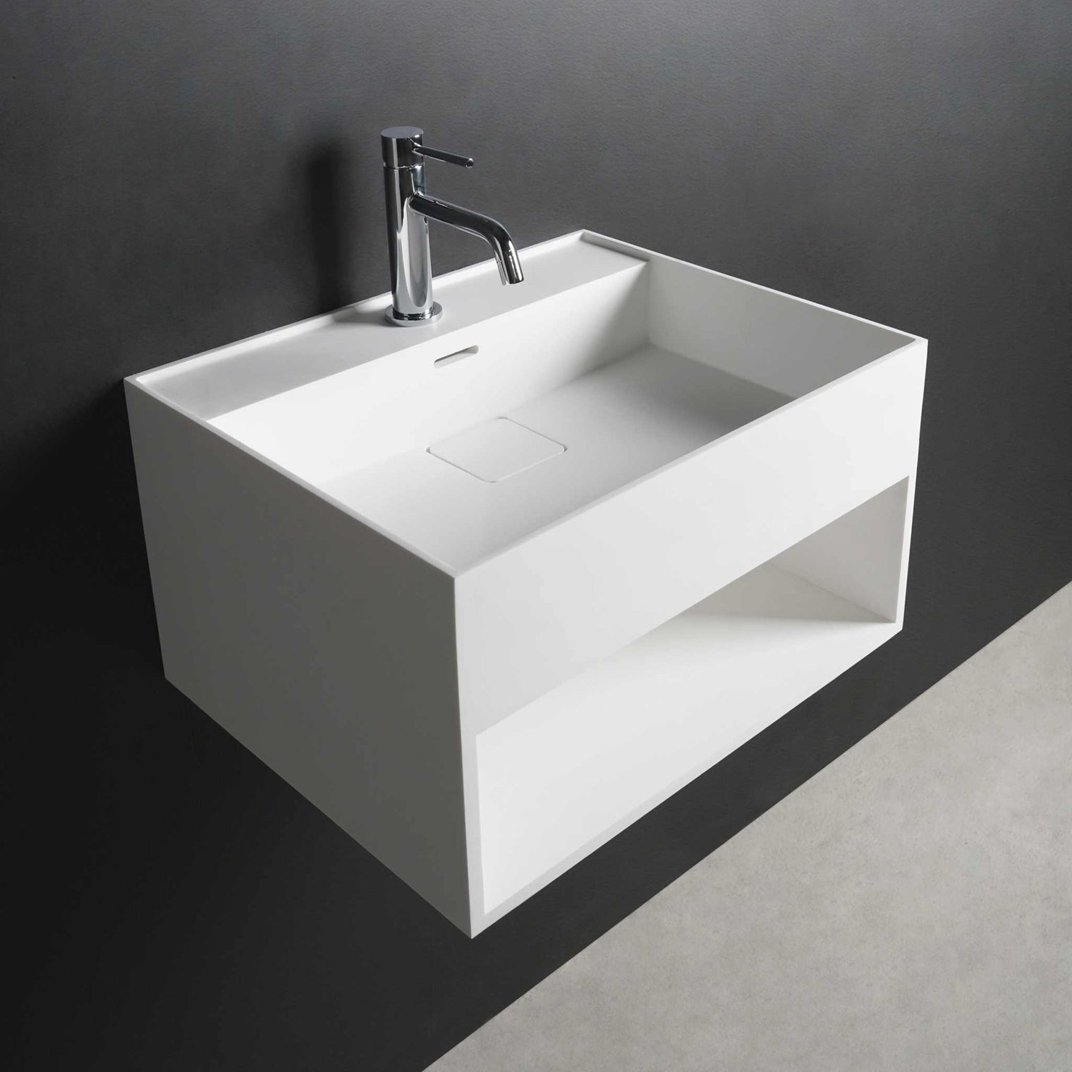 CUBE-X WM 60 w/Shelf-WALL MOUNT WASHBASINS-訂造一體無縫洗手盆,Tailor made Washbasins,waterbasin hk, 浴室物料,浴室裝修,訂造洗手盆,浴室翻新,Bathroomware ,Bespoke bathroom,浴室配件,訂造浴室潔具,訂造浴室傢俬,香港 浴室設計 公司,best custom bathroom furniture HK, Infinite Bath