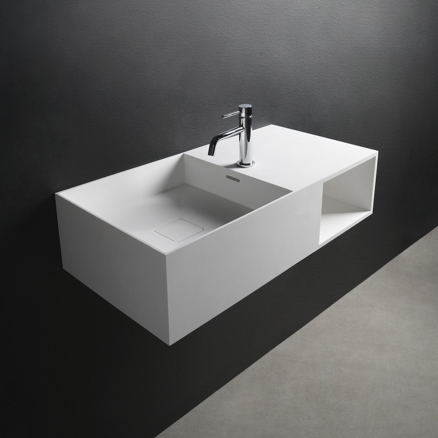CUBE-X WM 80L w/Shelf-WALL MOUNT WASHBASINS-訂造一體無縫洗手盆,Tailor made Washbasins,waterbasin hk, 浴室物料,浴室裝修,訂造洗手盆,浴室翻新,Bathroomware ,Bespoke bathroom,浴室配件,訂造浴室潔具,訂造浴室傢俬,香港 浴室設計 公司,best custom bathroom furniture HK, Infinite Bath