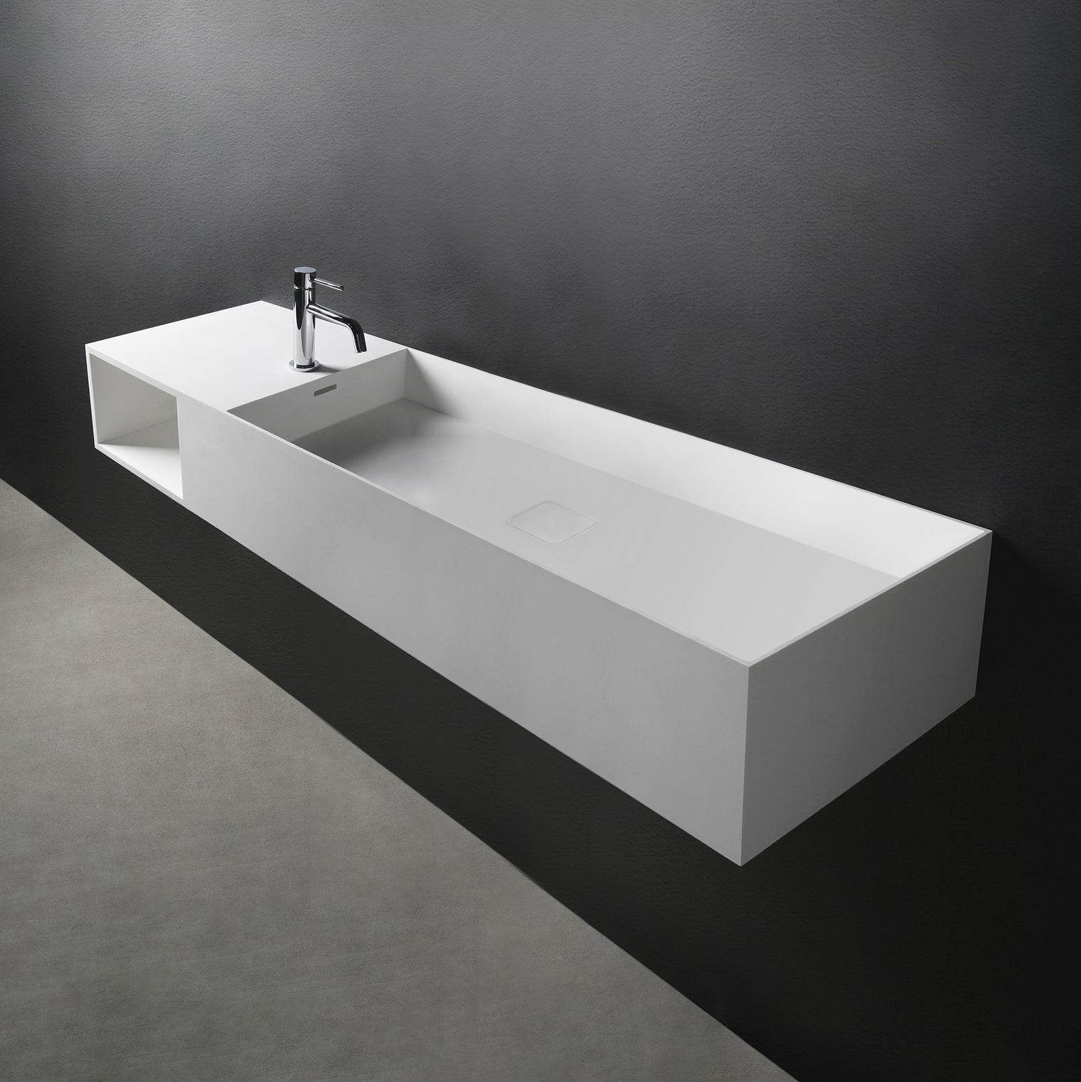 CUBE-X WM 140R w/Shelf-WALL MOUNT WASHBASINS-訂造一體無縫洗手盆,Tailor made Washbasins,waterbasin hk, 浴室物料,浴室裝修,訂造洗手盆,浴室翻新,Bathroomware ,Bespoke bathroom,浴室配件,訂造浴室潔具,訂造浴室傢俬,香港 浴室設計 公司,best custom bathroom furniture HK, Infinite Bath