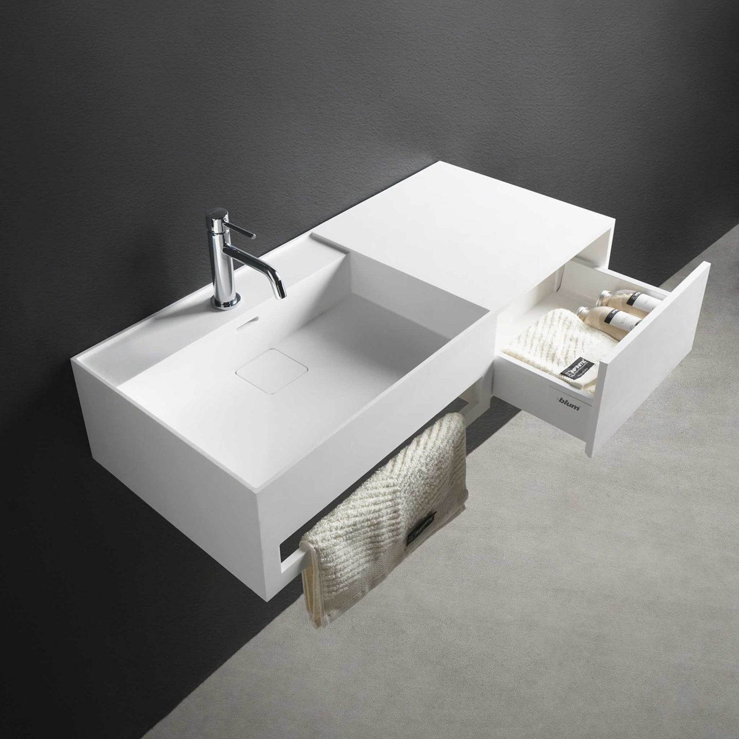 CUBE-X WM 120L w/Drawer-WALL MOUNT WASHBASINS-訂造一體無縫洗手盆,Tailor made Washbasins,waterbasin hk, 浴室物料,浴室裝修,訂造洗手盆,浴室翻新,Bathroomware ,Bespoke bathroom,浴室配件,訂造浴室潔具,訂造浴室傢俬,香港 浴室設計 公司,best custom bathroom furniture HK, Infinite Bath