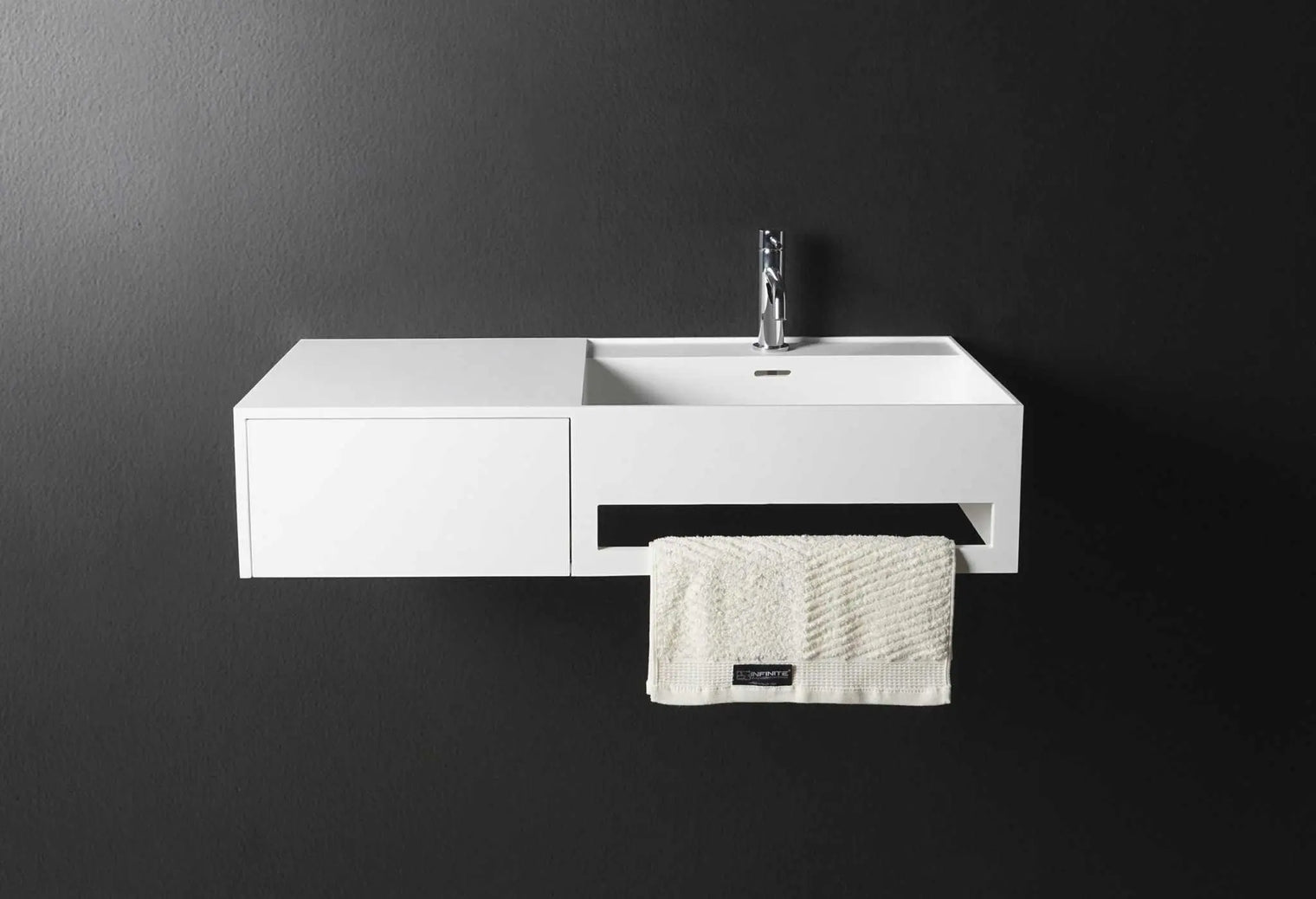 bathroom vanity CUBE-X WM 90R w/Drawer-WALL MOUNT WASHBASINS-訂造一體無縫洗手盆,Tailor made Washbasins,waterbasin hk, 浴室物料,浴室裝修,訂造洗手盆,浴室翻新,Bathroomware ,Bespoke bathroom,浴室配件,訂造浴室潔具,訂造浴室傢俬,香港 浴室設計 公司,best custom bathroom furniture HK, Infinite Bath