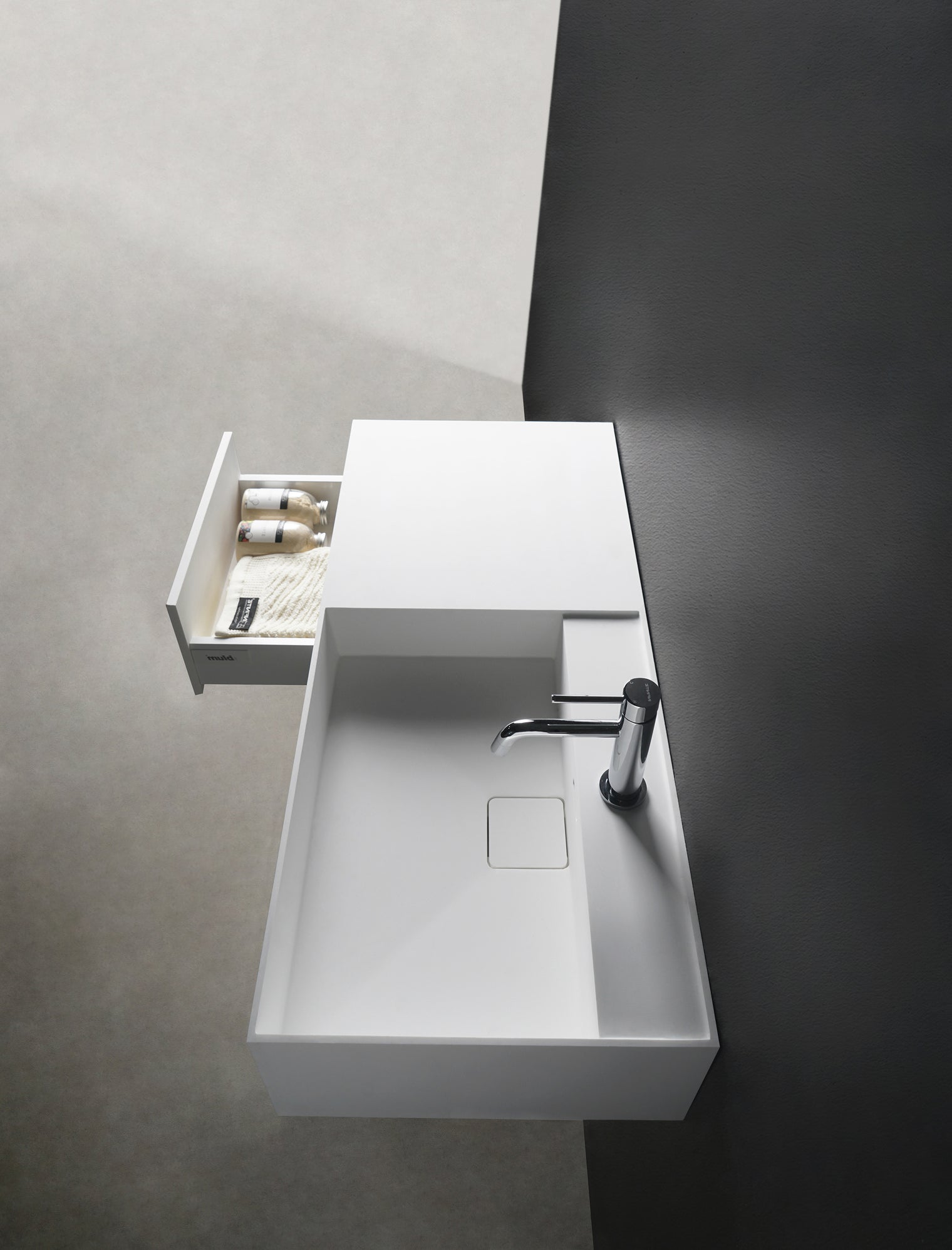CUBE-X WM 90R w/Drawer-WALL MOUNT WASHBASINS-訂造一體無縫洗手盆,Tailor made Washbasins,waterbasin hk, 浴室物料,浴室裝修,訂造洗手盆,浴室翻新,Bathroomware ,Bespoke bathroom,浴室配件,訂造浴室潔具,訂造浴室傢俬,香港 浴室設計 公司,best custom bathroom furniture HK, Infinite Bath