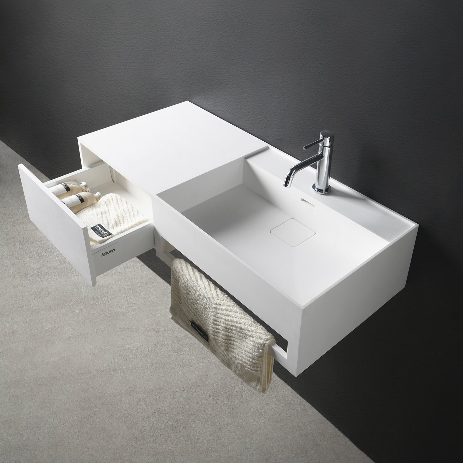 CUBE-X WM 120R w/Drawer-WALL MOUNT WASHBASINS-訂造一體無縫洗手盆,Tailor made Washbasins,waterbasin hk, 浴室物料,浴室裝修,訂造洗手盆,浴室翻新,Bathroomware ,Bespoke bathroom,浴室配件,訂造浴室潔具,訂造浴室傢俬,香港 浴室設計 公司,best custom bathroom furniture HK, Infinite Bath
