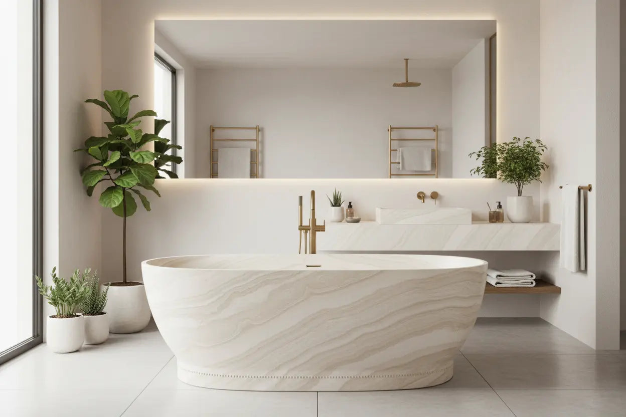 INFINITE訂造浴室潔具結合膚感石材質與設計師高級現代風，提升奢華家居品味