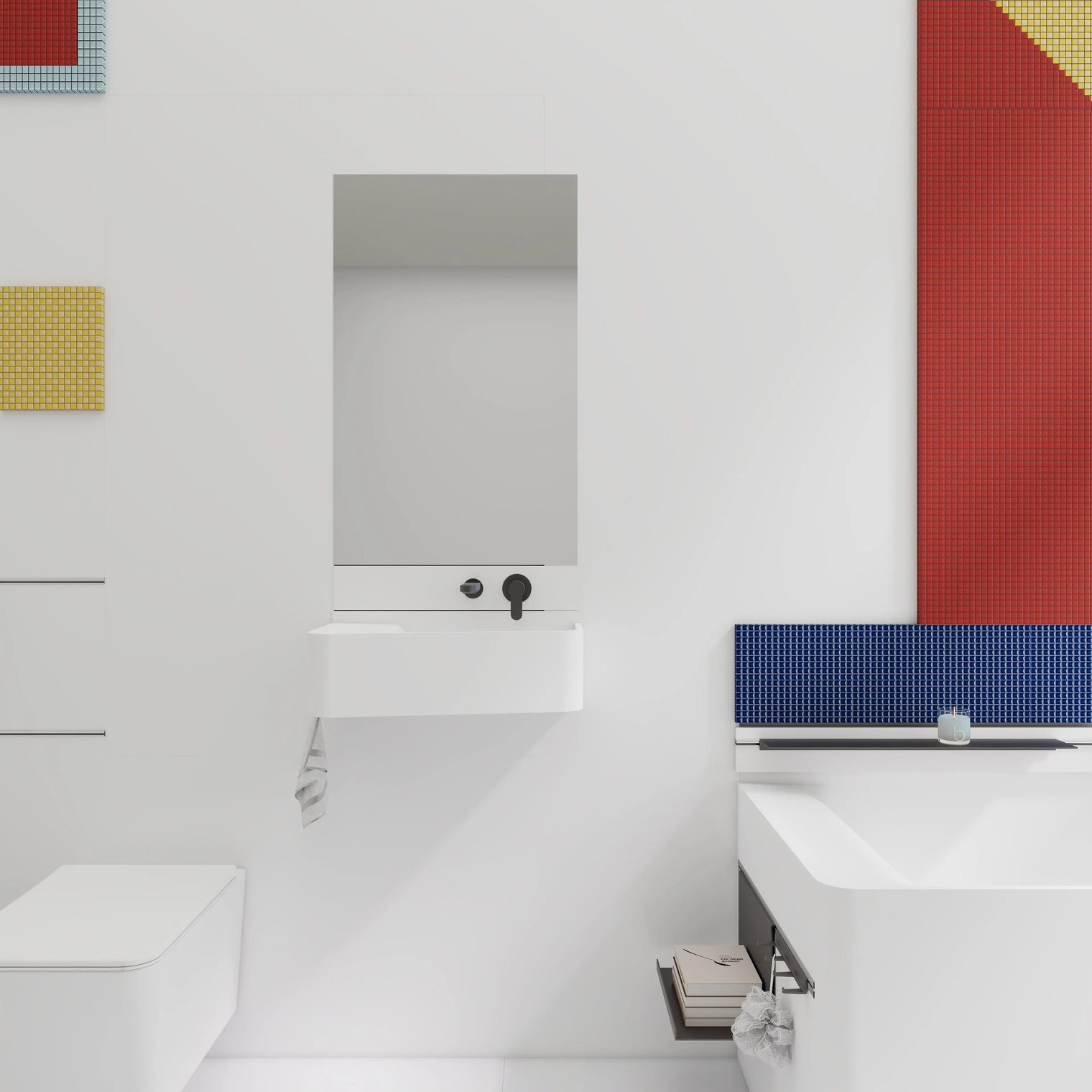 ELEMENTS Wall-Mount Washbasins Bowl on Right w/towel bar INFINITE BATH