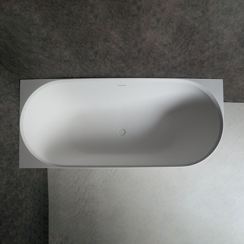 LECCO 180L Freestanding Designer Ellipse Solid Surfaces Corner Bathtub LECCO系列1米8橢圓型人造石設計師獨立角落式浴缸採用特別溢水設計