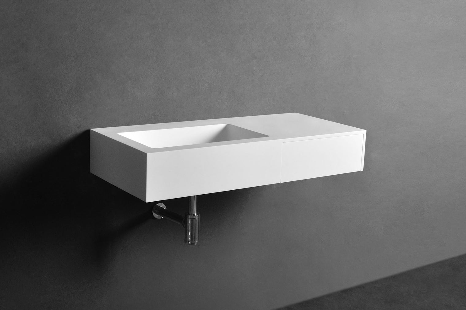 INFINITE | Vesta WM 90L with Drawer | Wall Mount Washbasin | INFINITE Solid Surfaces