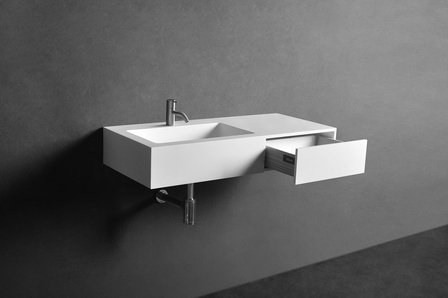 INFINITE | Vesta WM 90L with Drawer | Wall Mount Washbasin | INFINITE Solid Surfaces