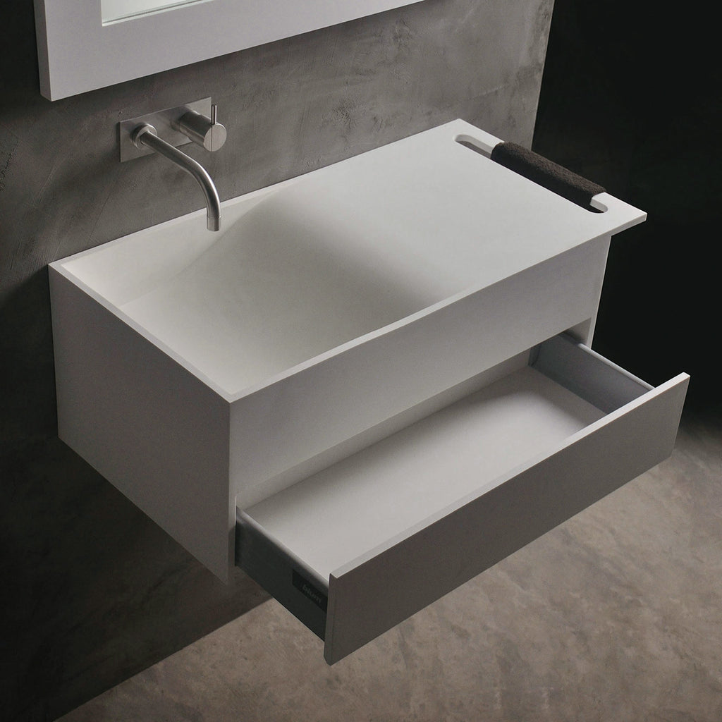INFINITE | Christianssand WM 80L with Drawer | Wall Mount Washbasin | INFINITE Solid Surfaces