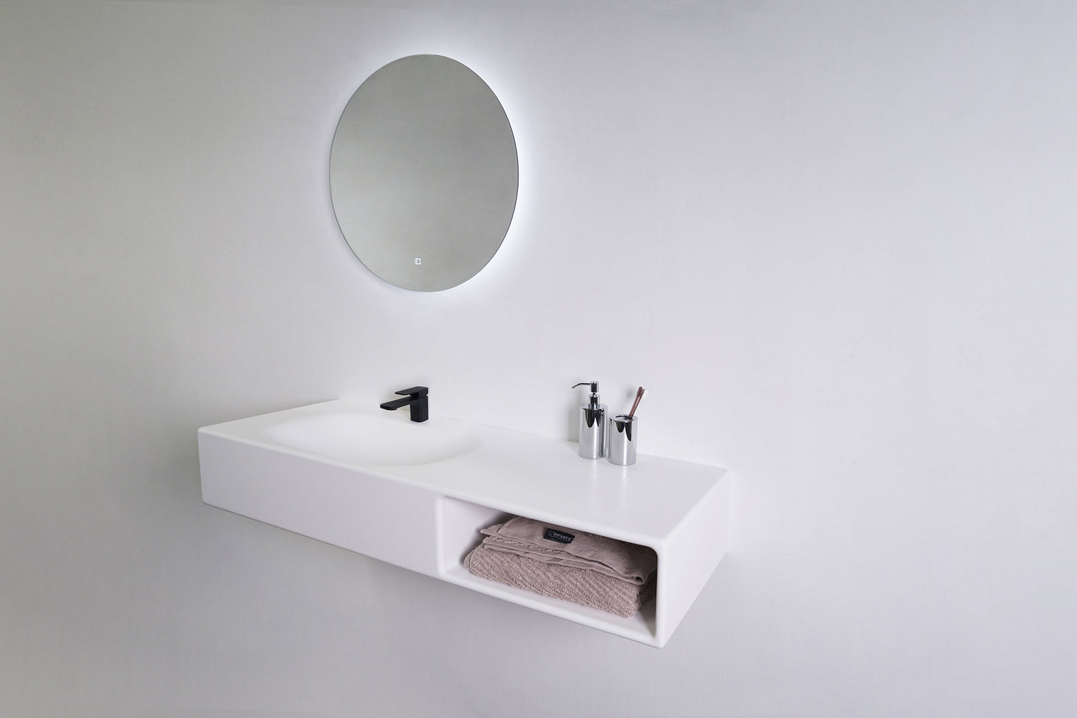 INFINITE | Spio WM 140L with Shelf | INFINITE Solid Surfaces