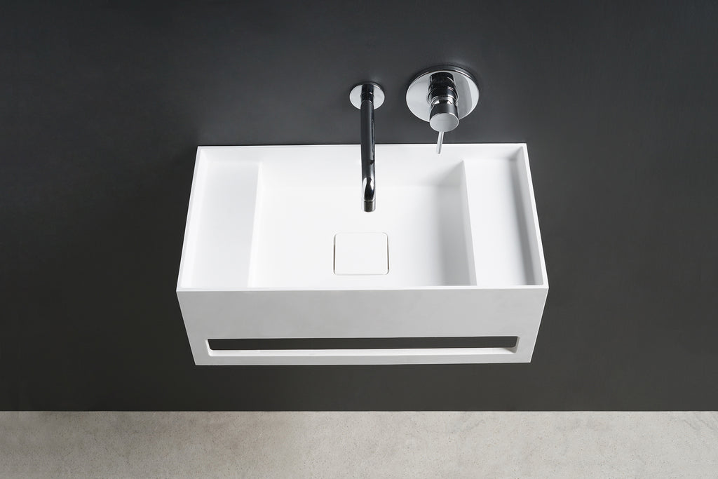 INFINITE | CUBE-X WM 50 with Towel Bar & Deck | Wall Mount Washbasin | INFINITE Solid Surfaces