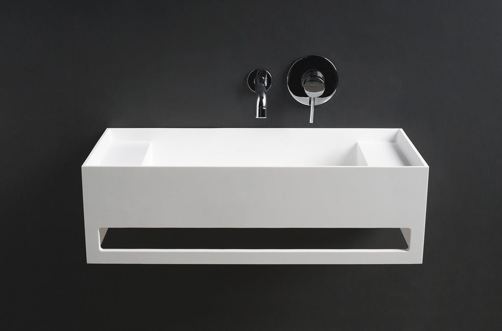 INFINITE | CUBE-X WM 70 with Towel Bar & Deck | Wall Mount Washbasin | INFINITE Solid Surfaces