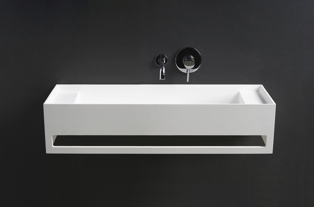 INFINITE | CUBE-X WM 100 with Towel Bar & Deck | Wall Mount Washbasin | INFINITE Solid Surfaces