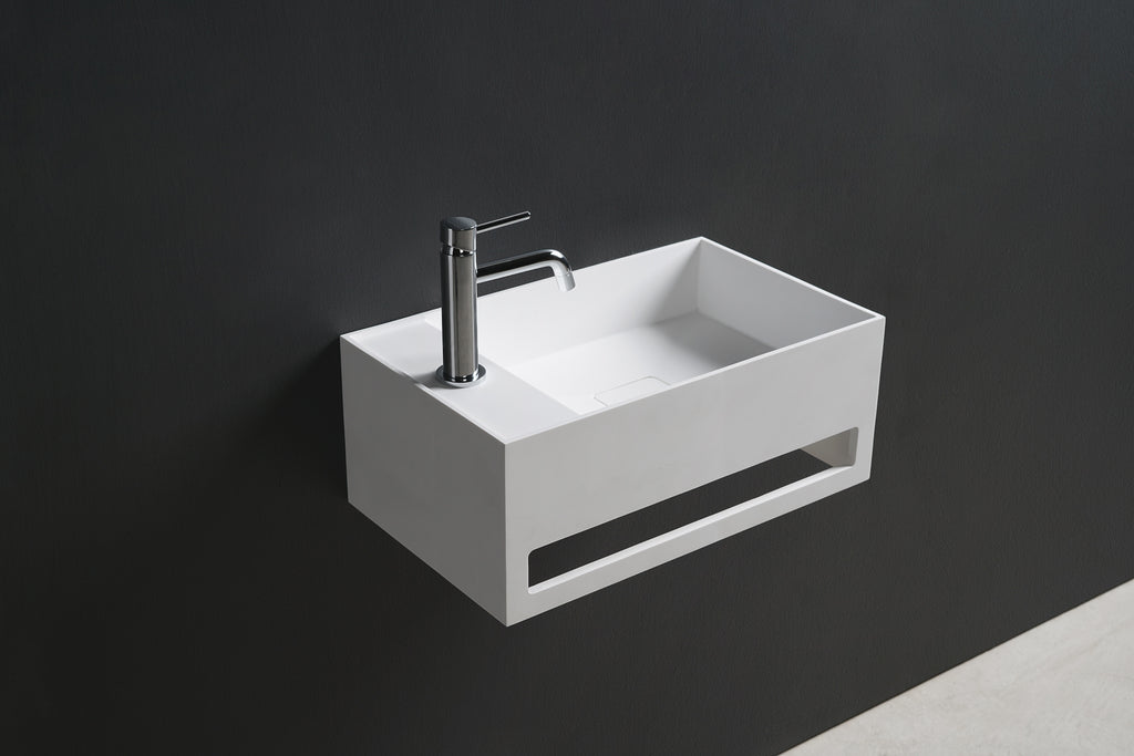 INFINITE | CUBE-X WM 50L with Towel Bar | Wall Mount Washbasin | INFINITE Solid Surfaces