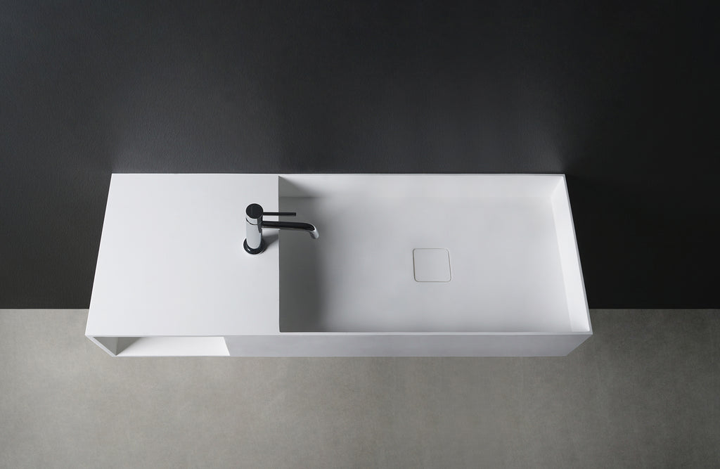 INFINITE | CUBE-X WM 120R with Shelf | Wall Mount Washbasin | INFINITE Solid Surfaces