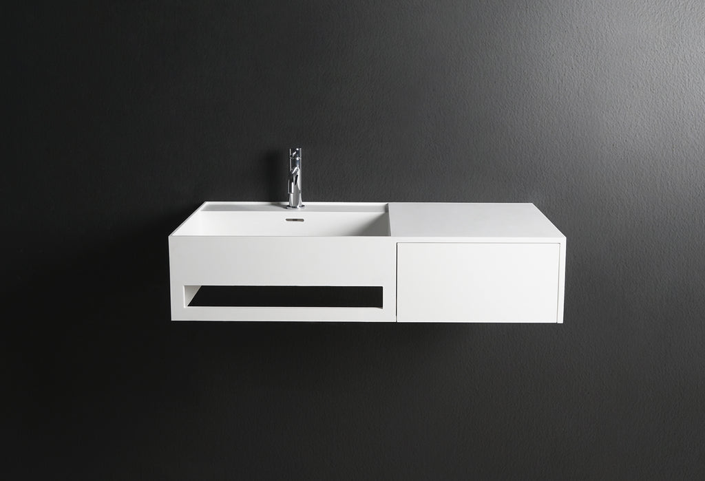 INFINITE | CUBE-X WM 90L with Drawer | Wall Mount Washbasin | INFINITE Solid Surfaces