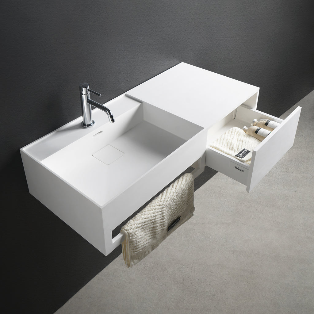 INFINITE | CUBE-X WM 90L with Drawer | Wall Mount Washbasin | INFINITE Solid Surfaces