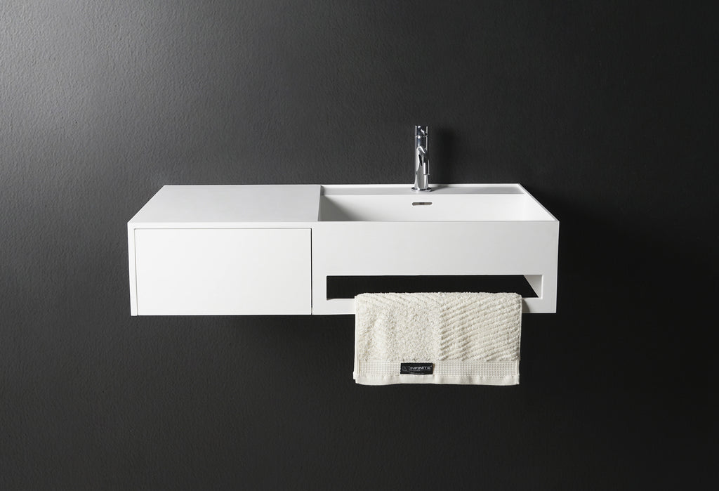 INFINITE | CUBE-X WM 90R with Drawer | Wall Mount Washbasin | INFINITE Solid Surfaces