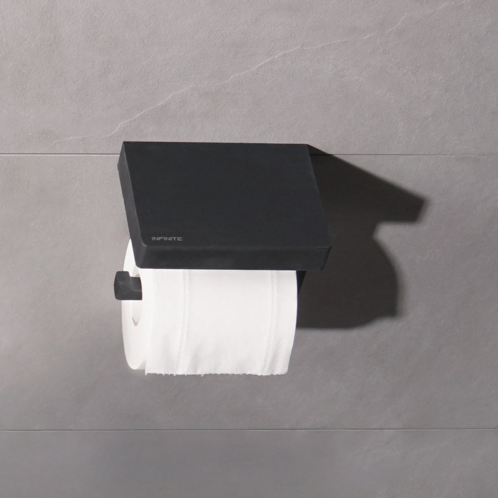 INFINITE | WIEN Toilet Roll Holder with Shelf | Zinc base, Brass pipe