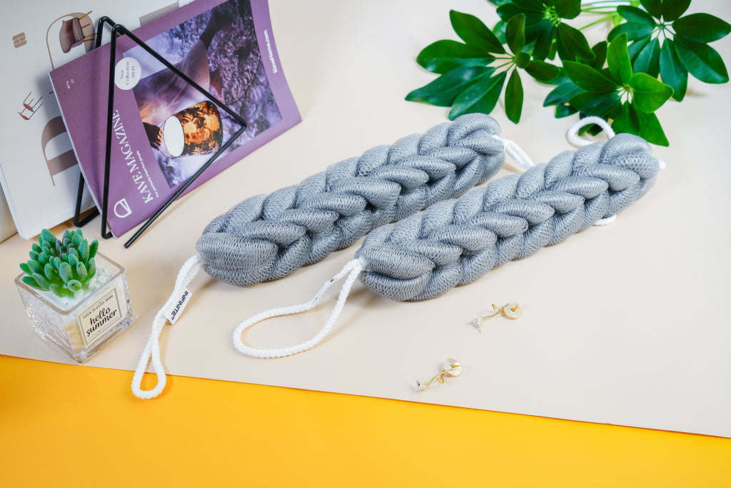 INFINITE | 586 Loofah-Charcoal Twisted Back Scrubber | Loofah-Charcoal